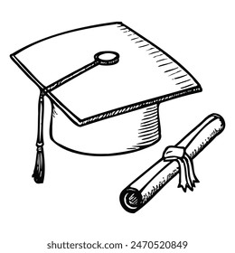 hand drawn cap and diploma illustration