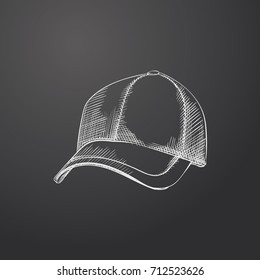 Hand Drawn cap Sketch Symbol isolated on chalkboard. Vector Sport  Element In Trendy Style