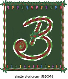 Hand drawn Capital B inspired by candy canes, with festive background. File contains no gradients.