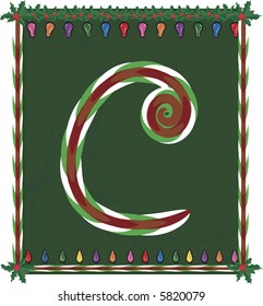 Hand drawn Capital C inspired by candy canes, with festive background. File contains no gradients.