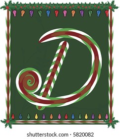 Hand drawn Capital D inspired by candy canes, with festive background. File contains no gradients.