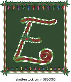 Hand drawn Capital E inspired by candy canes, with festive background. File contains no gradients.