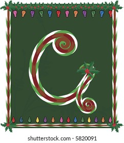 Hand drawn Capital G inspired by candy canes, with festive background. File contains no gradients.