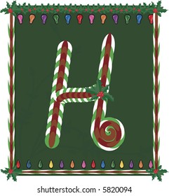 Hand drawn Capital H inspired by candy canes, with festive background. File contains no gradients.