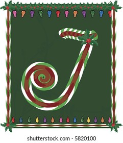 Hand drawn Capital J inspired by candy canes, with festive background. File contains no gradients.