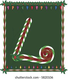 Hand drawn Capital L inspired by candy canes, with festive background. File contains no gradients.