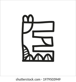 Hand drawn capital letter E in black, good for coloring book, fabric print, and etc.