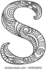 Hand Drawn Capital Letter S In Black - Coloring Sheet For Adults