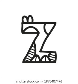 Hand drawn capital letter Z in black, good for coloring book, fabric print, and etc.