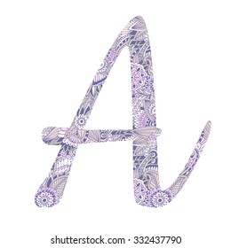 Hand drawn capital letter''A". Floral monogram style doodle. The original design . Perfect for backgrounds of posters, invitations, cards