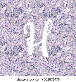 Hand drawn capital letter''H". Floral monogram style doodle. The original design . Perfect for backgrounds of posters, invitations, cards