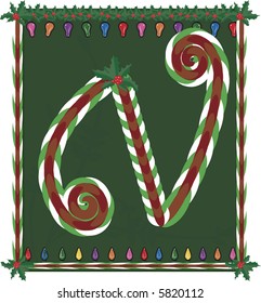 Hand drawn Capital N inspired by candy canes, with festive background. File contains no gradients.