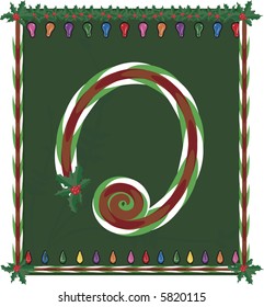 Hand drawn Capital O inspired by candy canes, with festive background. File contains no gradients.