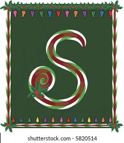 Hand drawn Capital S inspired by candy canes, with festive background. File contains no gradients.