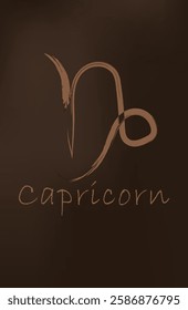 Hand drawn Capricorn zodiac illustration. mocha mousse background. Simple line Capricorn zodiac icon. Capricorn zodiac vector symbol. Hand drawing Capricorn sign. eps 10. brown banner