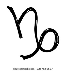Hand drawn capricorn zodiac sign Esoteric symbol doodle Astrology clipart Element for design