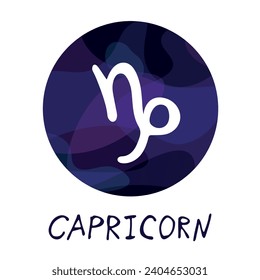 Hand drawn capricorn zodiac sign in round frame Astrology doodle clipart Element for design