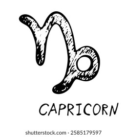 Hand drawn capricorn zodiac sign Esoteric symbol doodle Astrology clipart Element for design