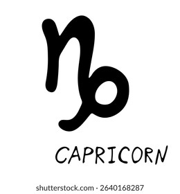 Hand drawn capricorn zodiac sign Esoteric symbol doodle Astrology clipart Element for design