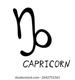 Sinal de zodíaco capricórnio desenhado à mão Símbolo esotérico doodle Astrologia clipart Elemento para design