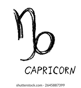 Sinal de zodíaco capricórnio desenhado à mão Símbolo esotérico doodle Astrologia clipart Elemento para design