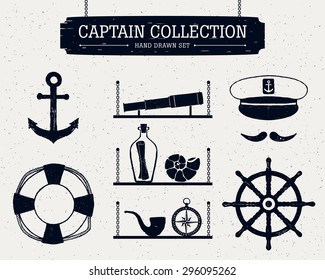 Hand drawn captain collection of elements.