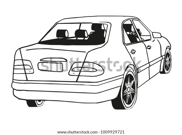 Hand\
drawn Car from the back, black and white outlines, wheels and fancy\
doors, lights, a modern car just in a sketch, car, sketch, white,\
drawing, view, design, black, illustration,\
vehicle