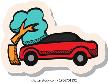 Hand drawn Car crash icon in sticker style vector illustration