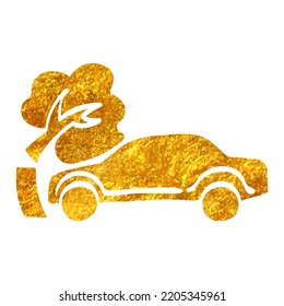 Hand drawn Car crash icon in gold foil texture vector illustration