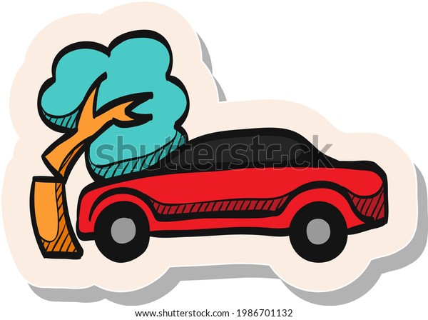 Hand drawn Car crash icon in sticker style
vector illustration