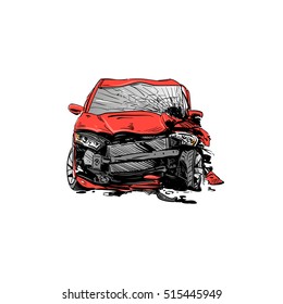 Hand drawn car crash illustration. Auto accident sketch, vector design