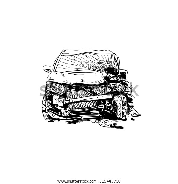 Hand drawn car crash illustration. Auto accident\
sketch, vector design