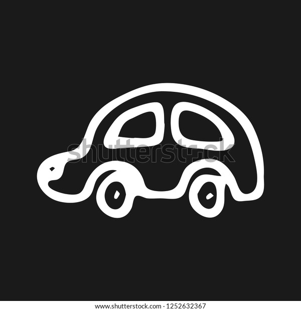 Hand\
drawn car doodle. Sketch children\'s toy icon. Decoration element.\
Isolated on black background. Vector\
illustration.