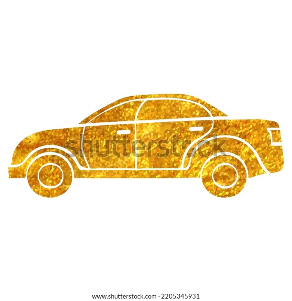 Hand drawn Car icon in gold foil texture\
vector illustration