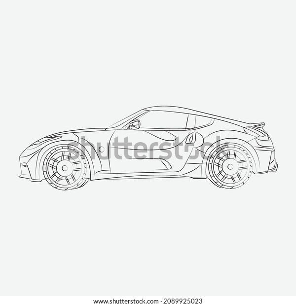Hand\
Drawn Car illustration outline art coloring\
page\
