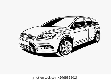 Hand drawn car outline vector image. Vehicle art. 