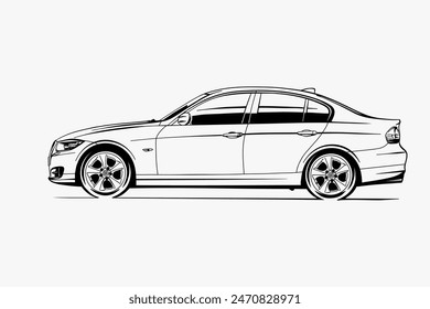 Imagen de Vector de contorno de coche dibujado a mano. Vehículo art.