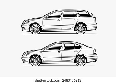 Imagen de Vector de contorno de coche dibujado a mano. Vehículo art.
