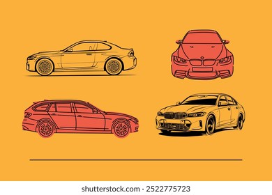 Hand drawn car outline vector image. Vehicle art.