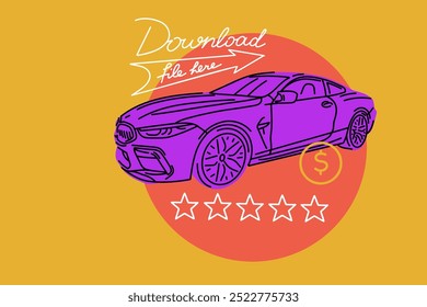 Hand drawn car outline vector image. Vehicle art.