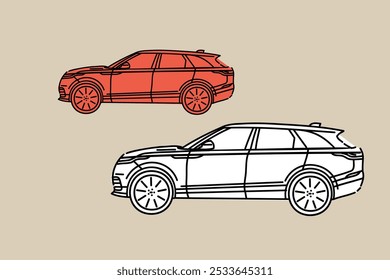 Hand drawn car outline vector image. Vehicle art.