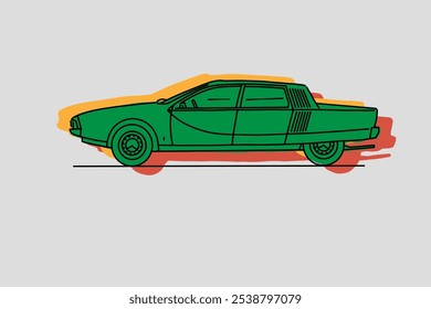 Imagen de Vector de contorno de coche dibujado a mano. Vehículo art.