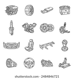 Hand Drawn Car Part Illustration No Color Set