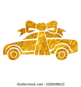 Hand Drawn Car Prize Icon In Gold Foil Texture Vector Illustration