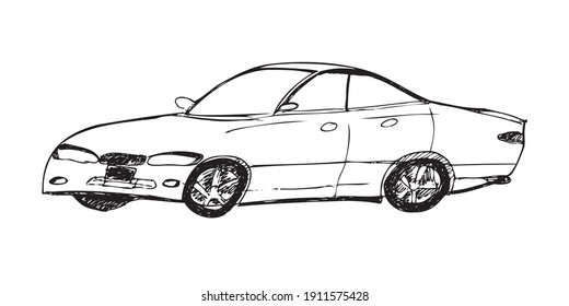 Hand drawn car sketch. Car abstract vector design. View of hand drawn car model.