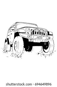 Hand drawn car, vector illustration, sketch car, off-road