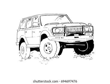 Hand drawn car, vector illustration, sketch car, off-road