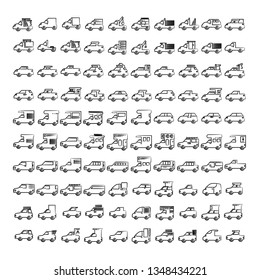 hand drawn car, vehicle icons set