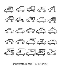 hand drawn car, vehicle icons set