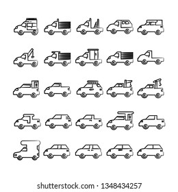 hand drawn car, vehicle icons set